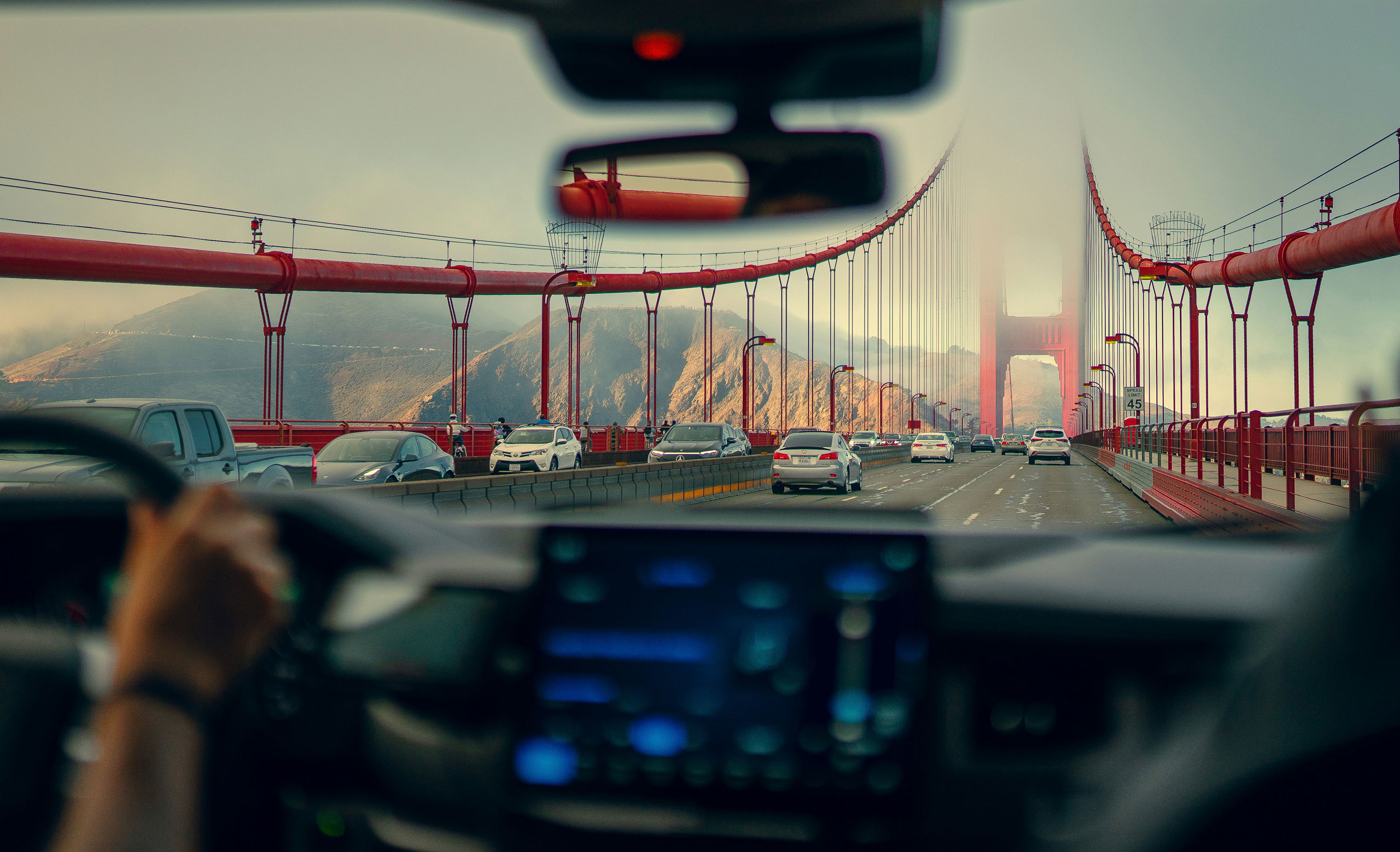Driving toward the Golden Gate Bridge